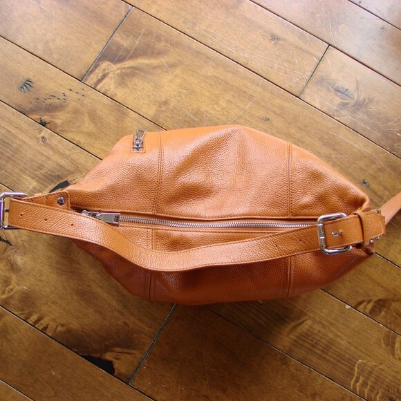 Heshe Genuine Pepple Grain Leather Tote Shoulder Bag Satchel Purse Tan Brown - Picture 10 of 15